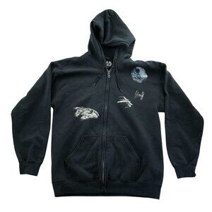 Star Wars Mens Hoodie Sweatshirt Large Black Graphic Top Classic Full Zip Y2K